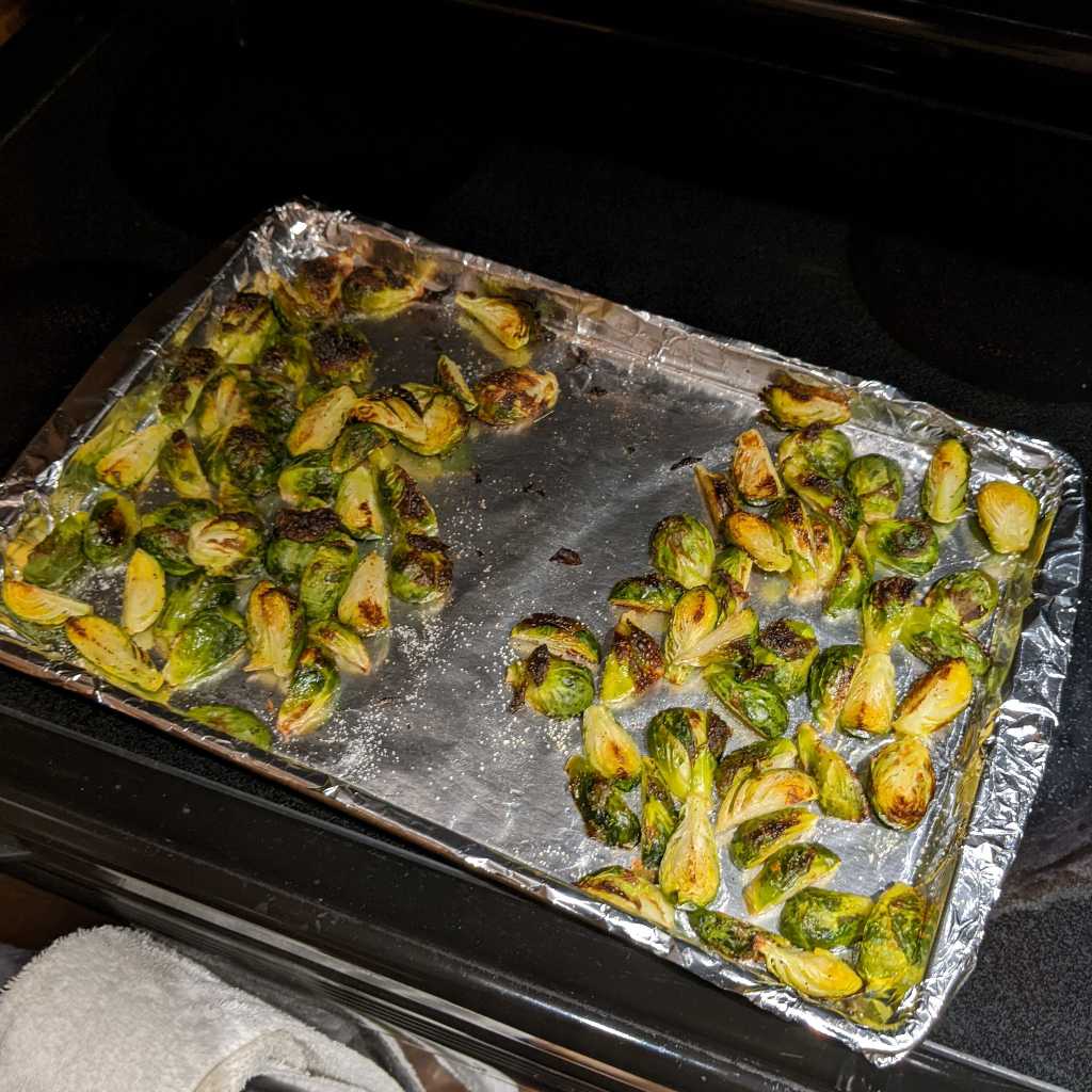 Cooked brussels sprouts, half with sea salt, half with table salt