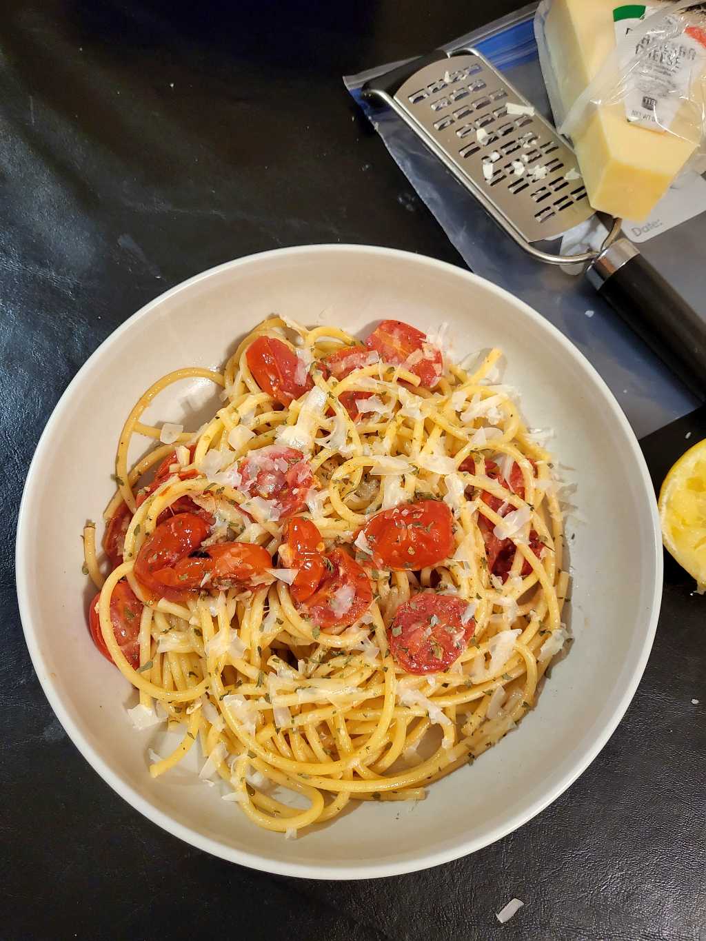 Homemade bucatini aglio e olio