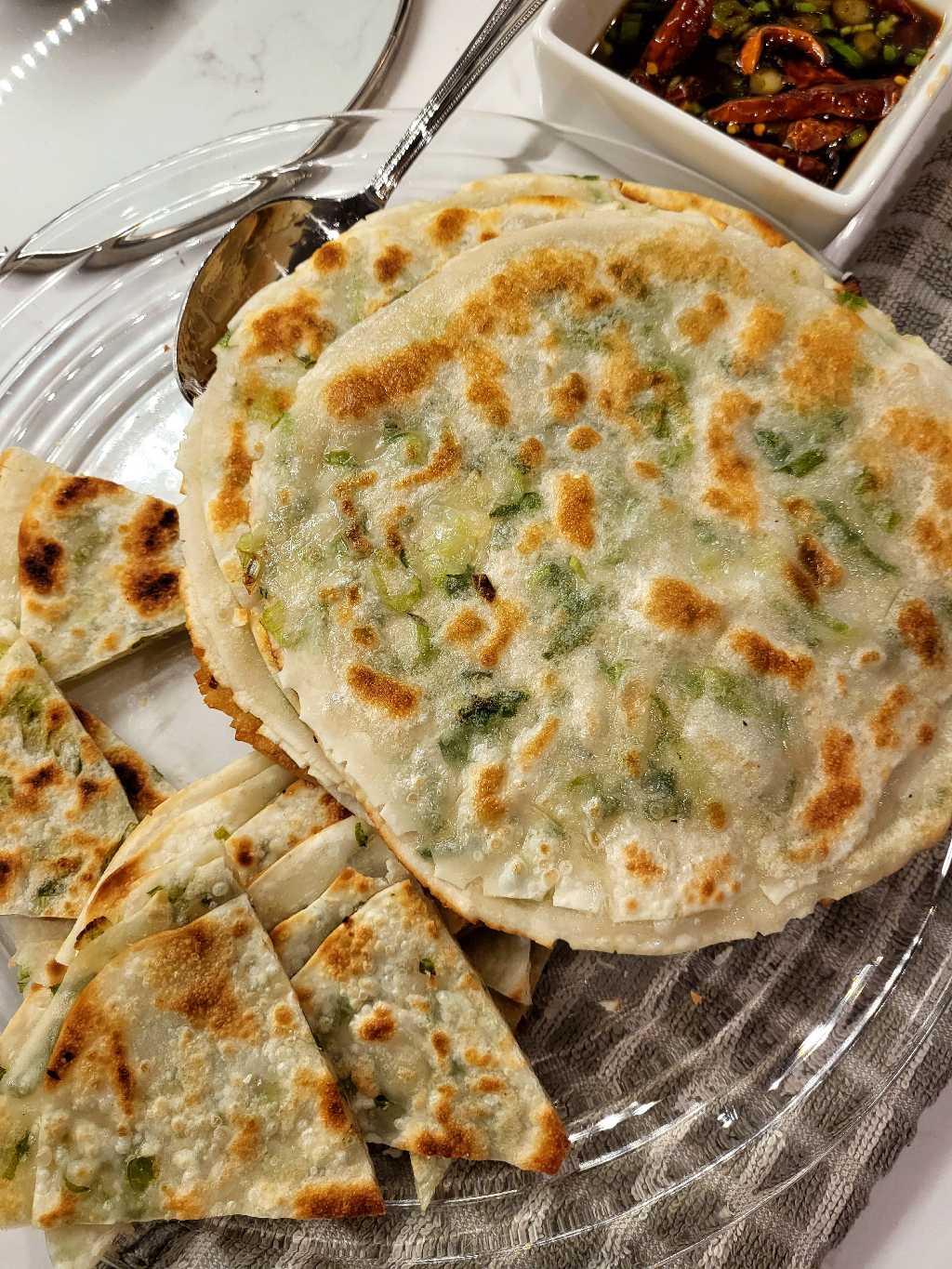 Scallion pancakes with dipping sauce