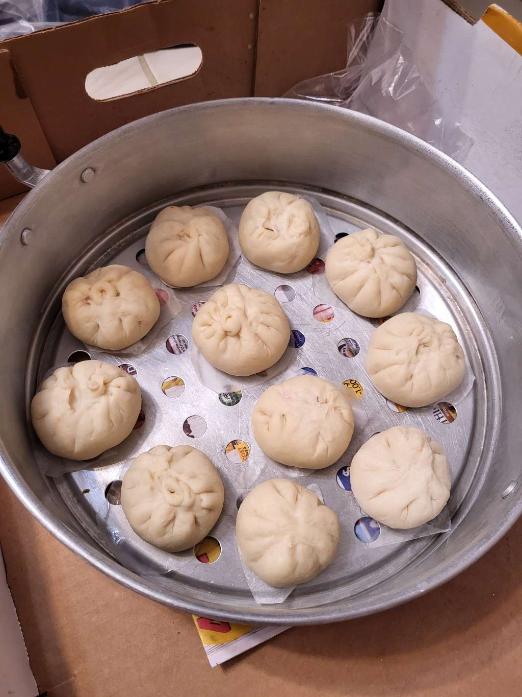 Bao arranged in a steamer basket