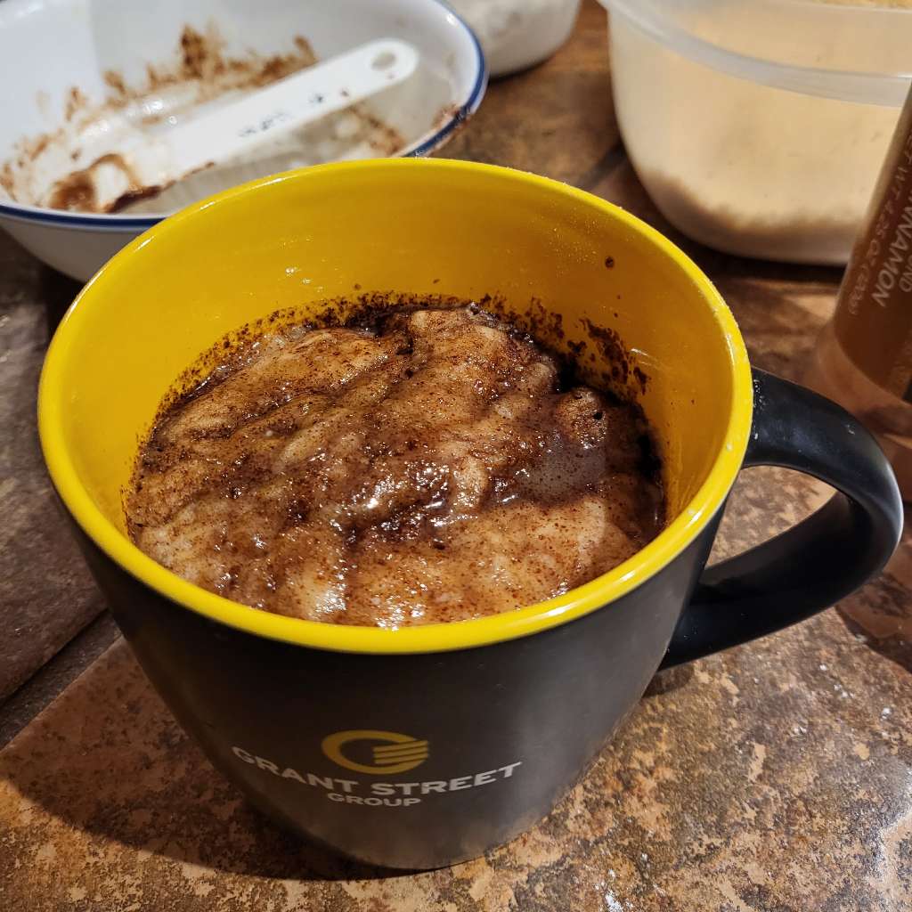 Close up of the cinnamon swirl mug cake