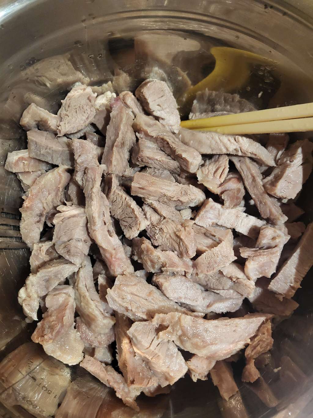 Cooked, sliced pork butt, before it's seasoned