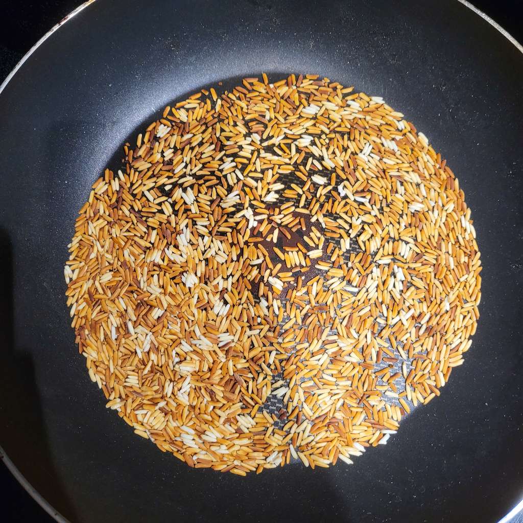Some toasted rice in a pan