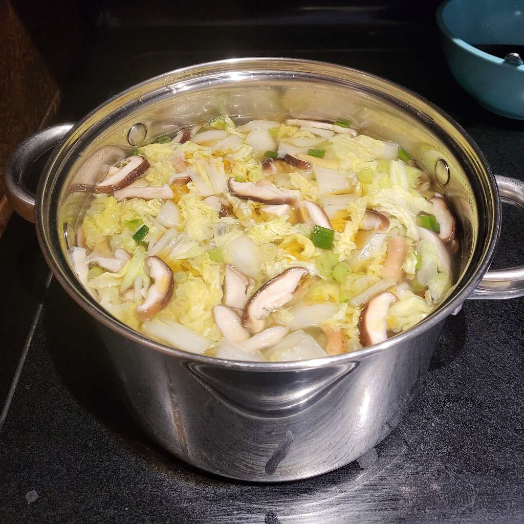 A pot of tofu cabbage soup