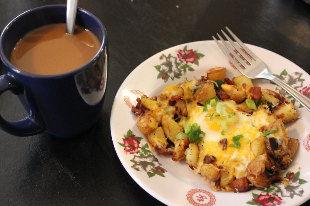 Breakfast hash with coffee