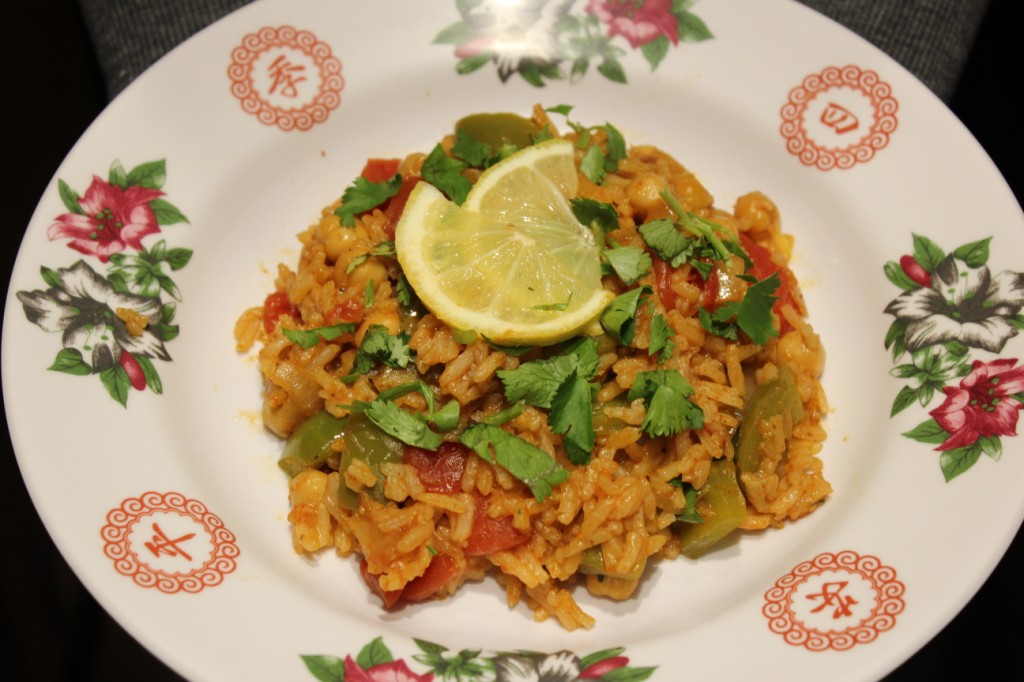 Spanish chickpeas and rice on a plate